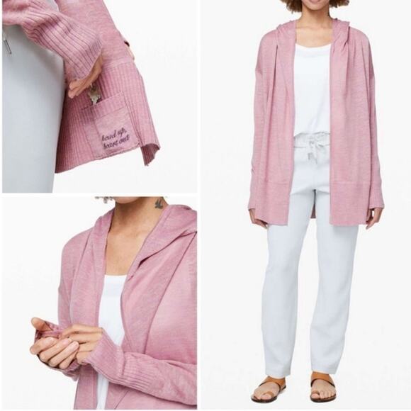 Lululemon linen calm and collected knit wrap hoodie sweater Vintage mauve - Picture 8 of 8